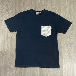Carhartt Navy Blue Polka Dot Pocket Tee T-shirt Sz. S